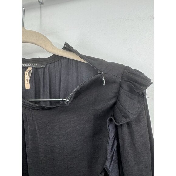 Scotch And Soda Mini Dress Women XS Black Ruffle Smocked Feminine Dark Romance - Picture 5 of 9